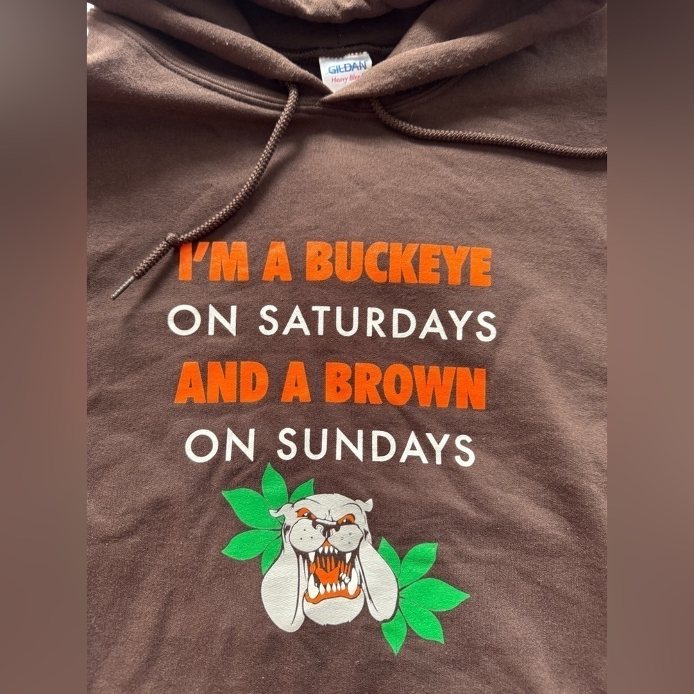 Gildan Men’s “Buckeye on Saturday Brown on Sunday” Hoodie Size 3XL